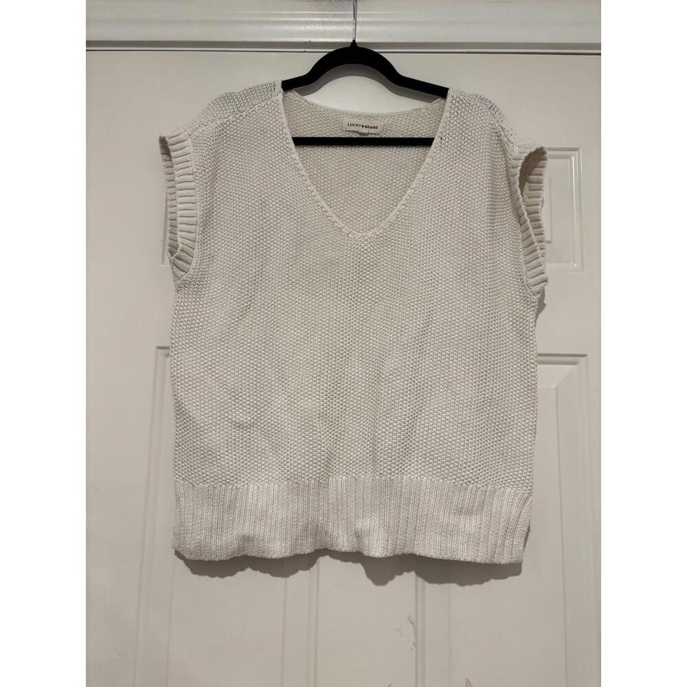 Women's Lucky brand popcorn knit cap sleeve cream sweater sz M #1335